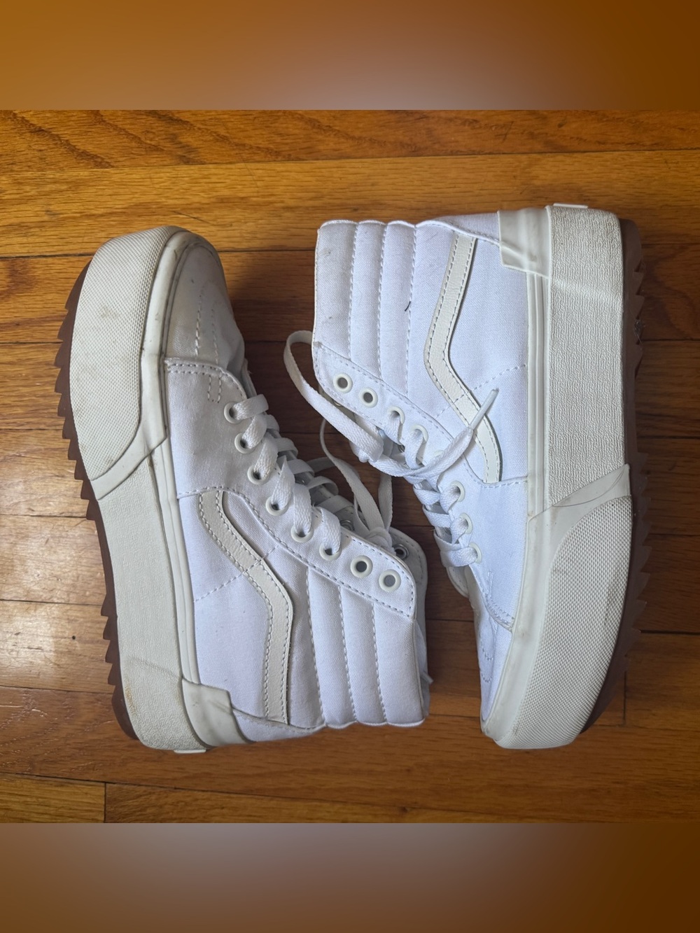 Vans Sk8-Hi Stacked Platform High Top Sneakers White Canvas Women’s 6.5 - Picture 2 of 11